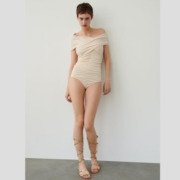 BLOGGER'S FAVE! Zara Draped Knit Bodysuit Sz Small, Medium, Large NWT - Picture 9 of 13